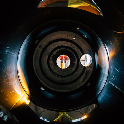 Birds eye view looking from inside out of a storage tank