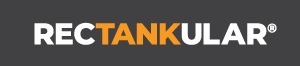 Rectankular Logo with the letters in a mix of white and orange.