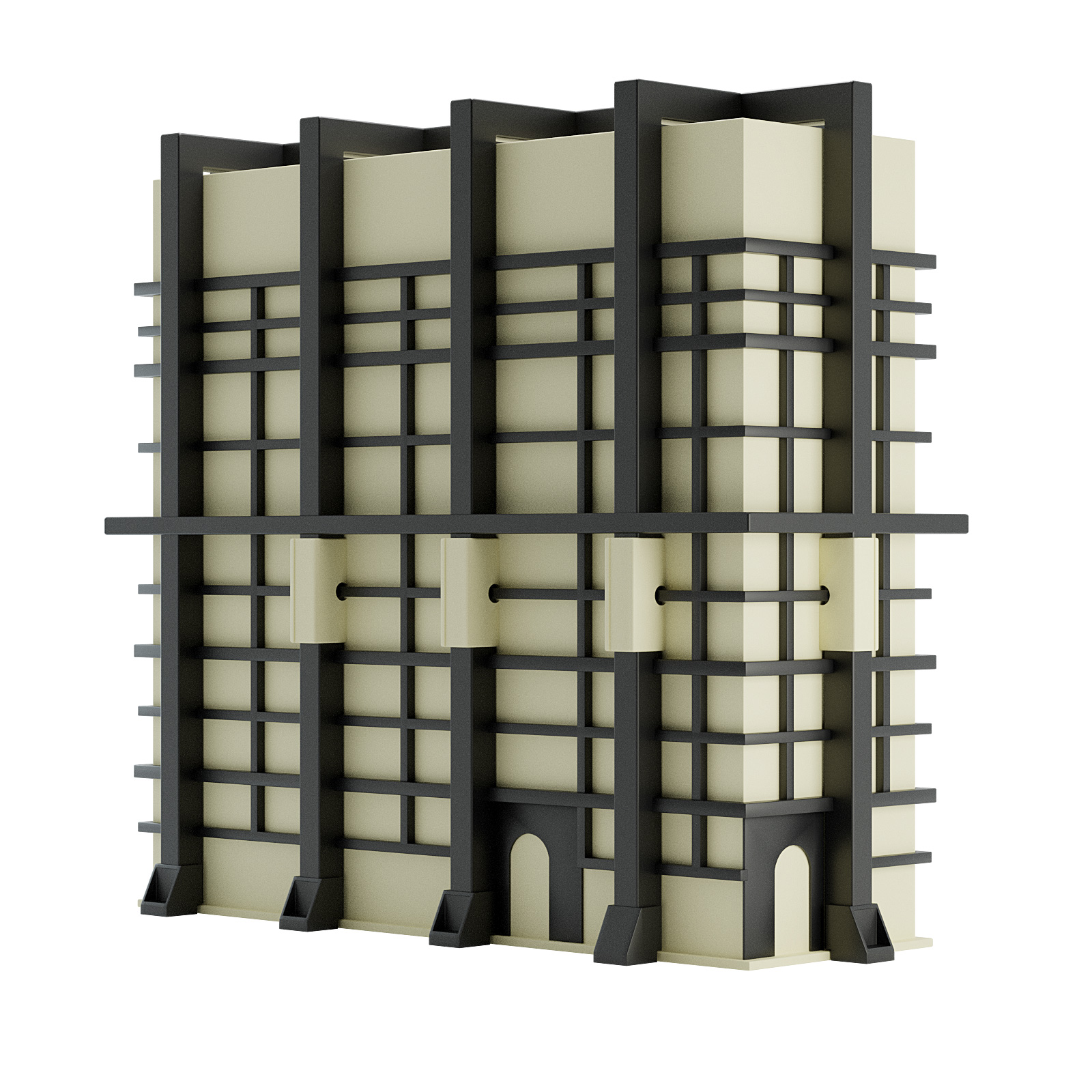 3d model of a Ivory and black rectangular tank
