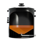 black slurry tank with orange middle and grey pipe leading out of tank