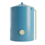 Blue Aquabulk tank with white pipe on the right side