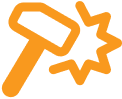 icon of a hammer to demonstrate impact resistance