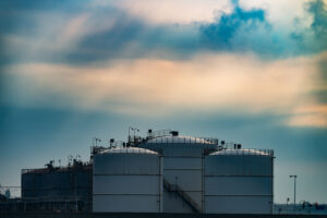 Industrial storage tanks at a chemical plant